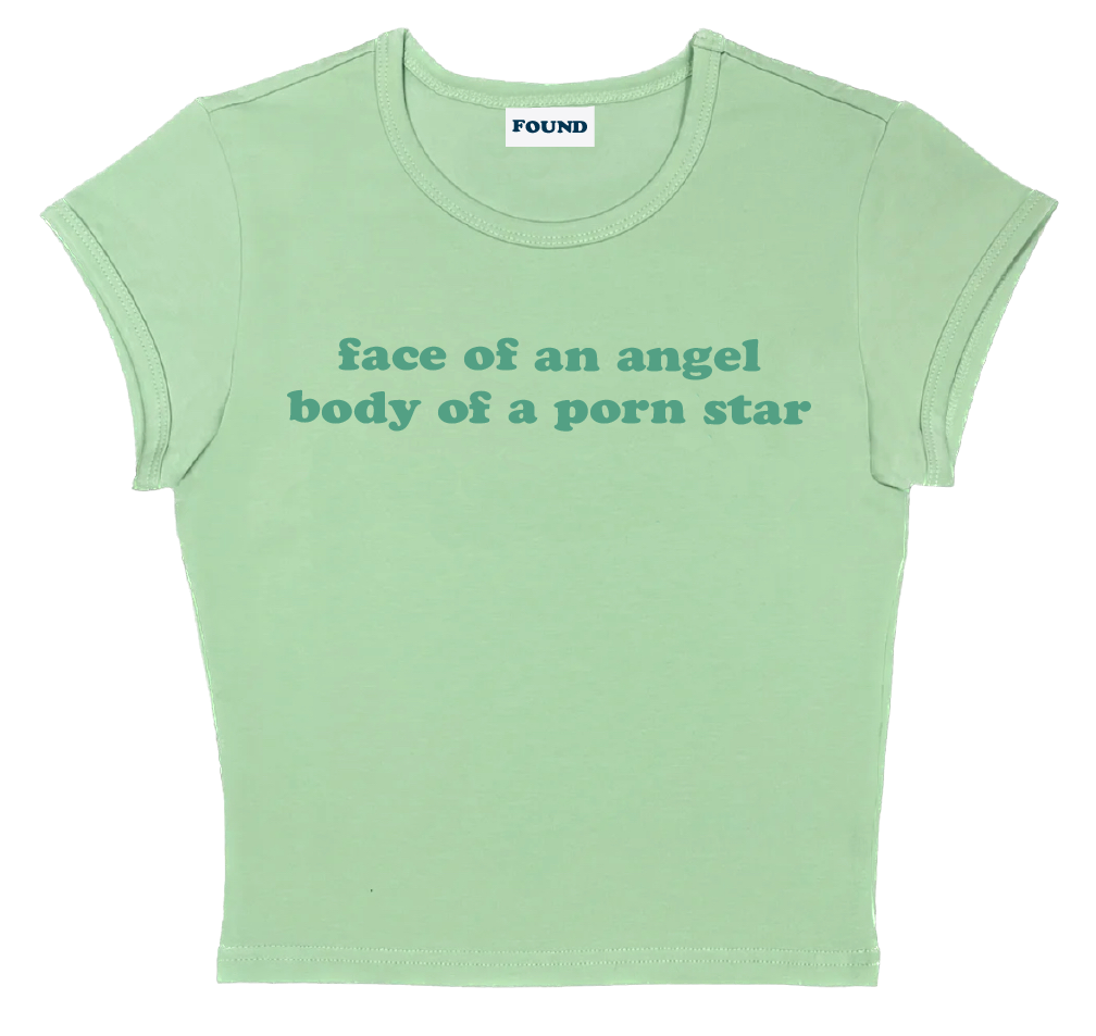 face of an angel body of a porn star baby tee