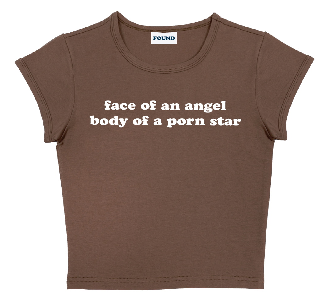 face of an angel body of a porn star baby tee