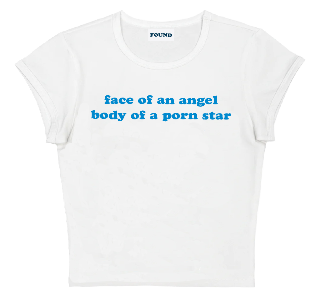 face of an angel body of a porn star baby tee